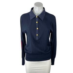 Boast Women's Navy Blue Knit Long Sleeve Button Front Polo Sweater Top Size M